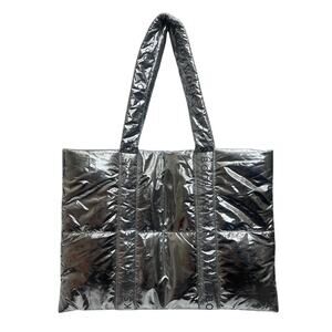 Bath & Body Works Gray Silver Tote Shoulder Shopper Bag 14"Hx19"W Puffer NWT